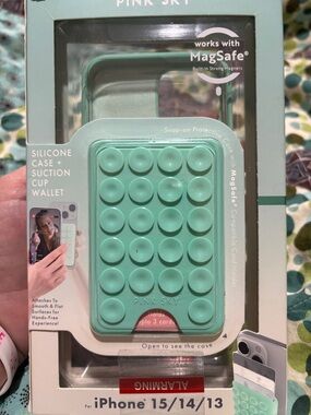 Pink Sky Silicone Suction Cup Wallet & MagSafe Case for iPhone - Mint Green